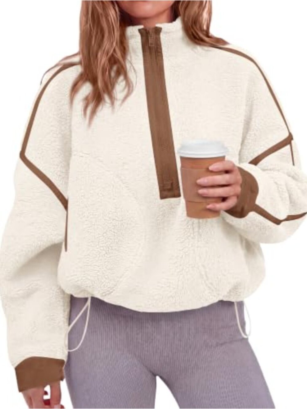 Women's Half Zip Sherpa Fleece Pullover Mock Neck Sweatshirt with Pockets